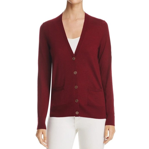 Tory Burch Sweaters - Tory Burch Women's Red Madeline V-Neck Merino Wool Cardigan Sweater Size XS